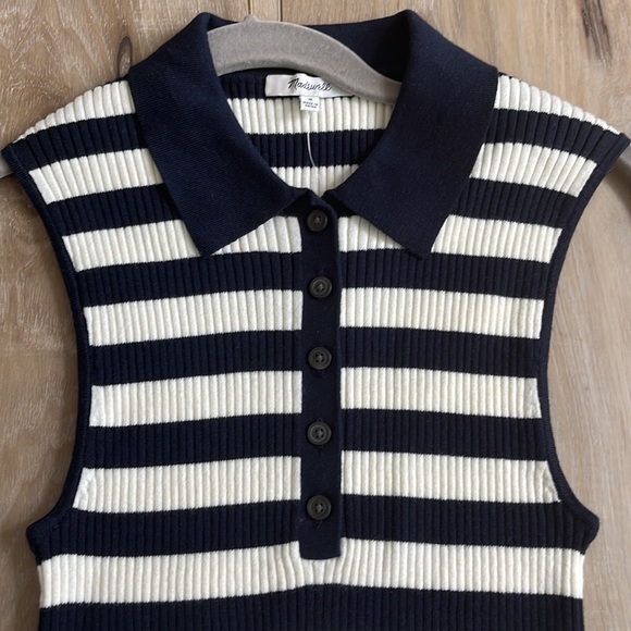 Madewell Owen Polo Sweater Tank in Stripe Deep Indigo Size Medium NEW - Picture 4 of 7